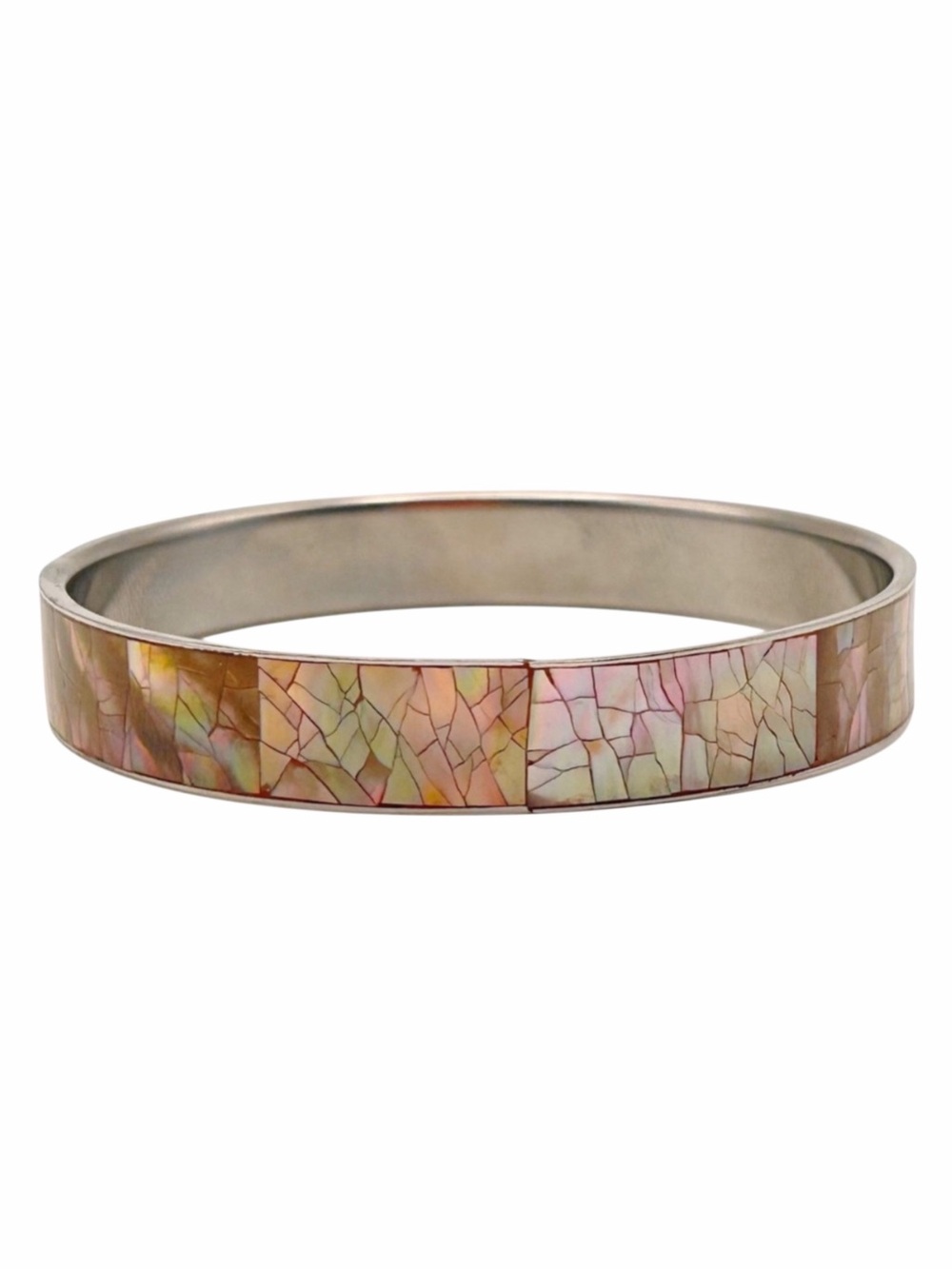 Vintage Mother of Pearl Abalone Mosaic Inlay Iridescent Bangle